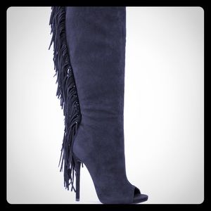 Fringe Peep Toe Thigh Boots